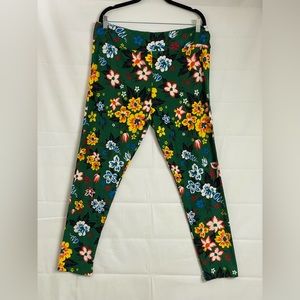 LULAROE Floral Leggings Sz TC2 Green and Yellow